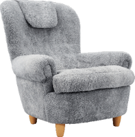 a furry gray armchair 